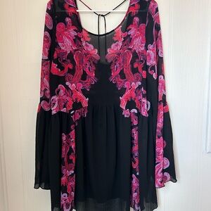 Free People Black and Pink Floral Top